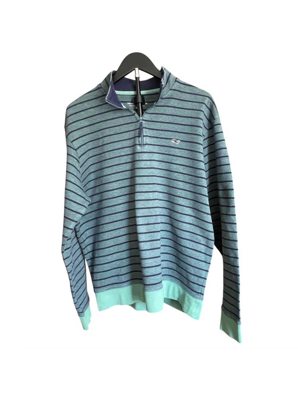 Vineyard Vines Mens M Cotton 1/4 Zip Pullover Green Striped